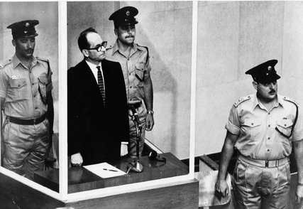 Adolf Eichmann in the Jerusalem courtroom where he was tried in 1961 for war crimes committed during World War II.