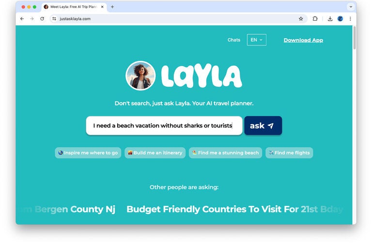 Layla is one of the many travel-oriented online services that use artificial intelligence to help plan vacations and other trips.
