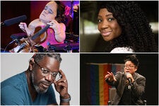 Clockwise from top left, Gaelynn Lea, Natasha Ofili, Kay Ulanday Barrett and Warren Snipe are among the disabled artists who will receive $50,000 awards.